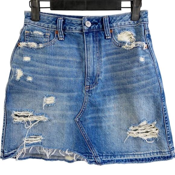 Abercrombie & Fitch 0/25 Zoe Natural Rise Vintage A-line Distressed Denim Skirt - Picture 3 of 8